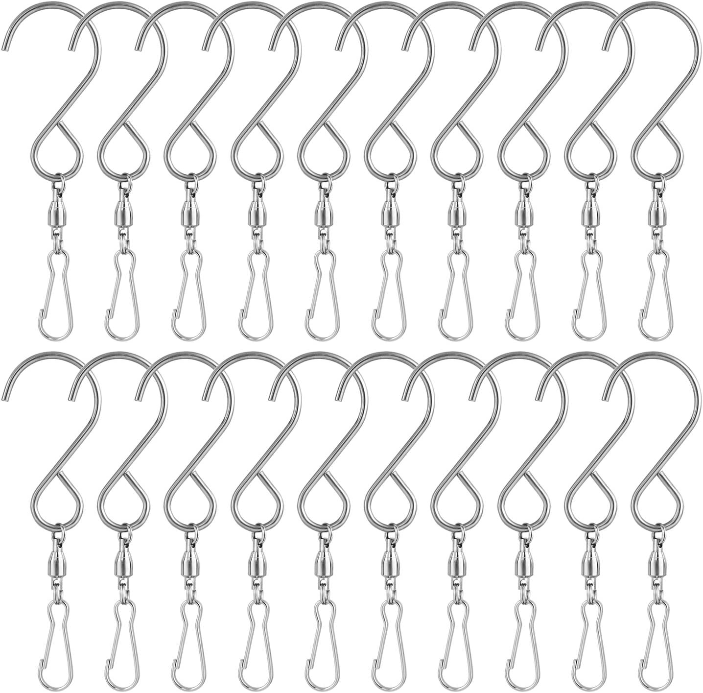 KUUQA 20 Pack Swivel Hooks Clips Wind Spinner S Hook Clips Hanging Wind Chimes Crystal Twisters Party Supplies (Silver)