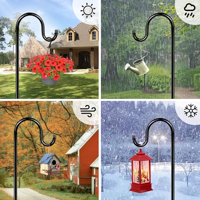 60" Shephards Hook for Outdoor, Heavy Duty Bird Feeder Pole with 7 Base Prongs, Adjustable Shepherds Hook for Hanging Bird Feeder, Solar Light Lanterns, Garden Plant Hanger Stands,2 Packs