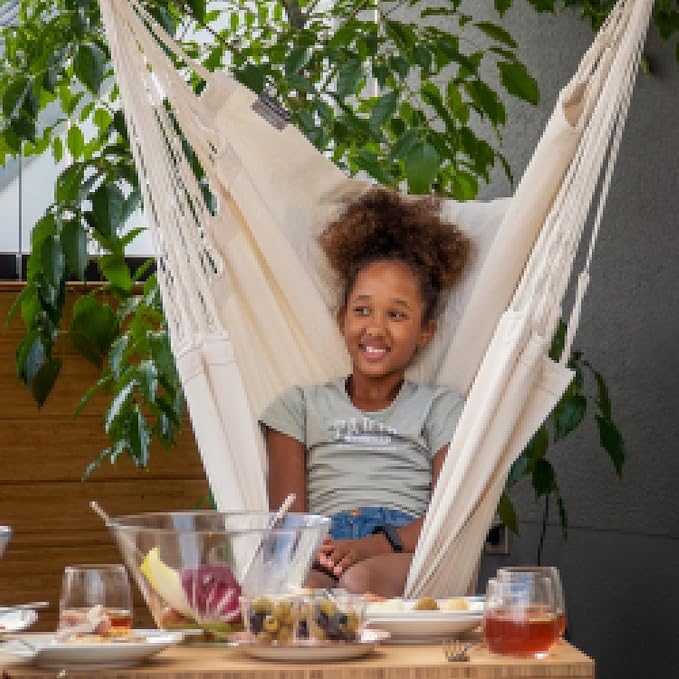 LA SIESTA® - XL King Habana Cotton Hammock Chair & CasaMount - Hanging Chair w/Suspension Kit for Walls Ceilings & Square Beams - Indoor Outdoor Swing Hanging Chair Bedroom Patio Balcony - Latte