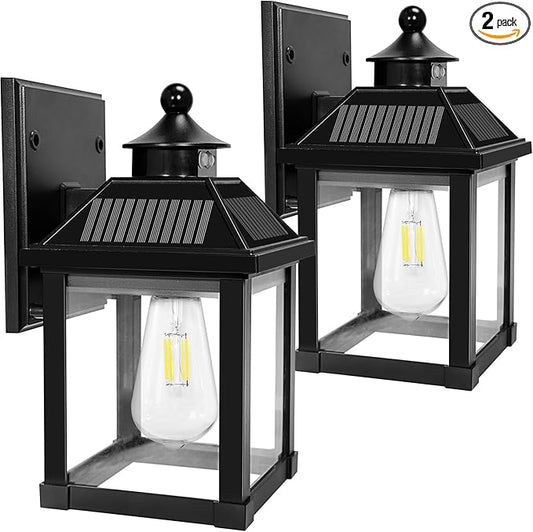 Solar Wall Lights Outdoor, Dusk to Dawn Solar Sconces, Motion Sensor Porch Lights Waterproof with 3 Lighting Modes, Exterior Wall Lantern Outside for Patio Garage Entryway Garden Shed