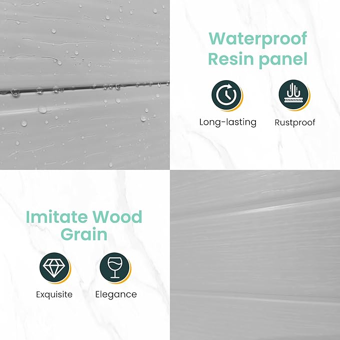 UDPATIO Outdoor Storage Shed 7.5x10.7 FT, Grey & White Resin & Steel Shed with Lockable Door for Backyard, Patio, Lawn