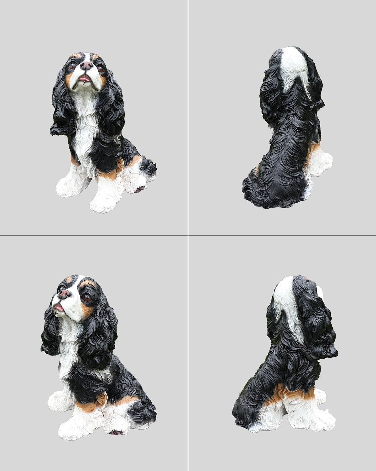 Charming Cavalier King Charles Spaniel Welcome Dog Statue with Solar Lantern, Hand-Painted Sitting Resin Puppy Figurine with Reversible Signs for Garden, Patio, and Porch Décor