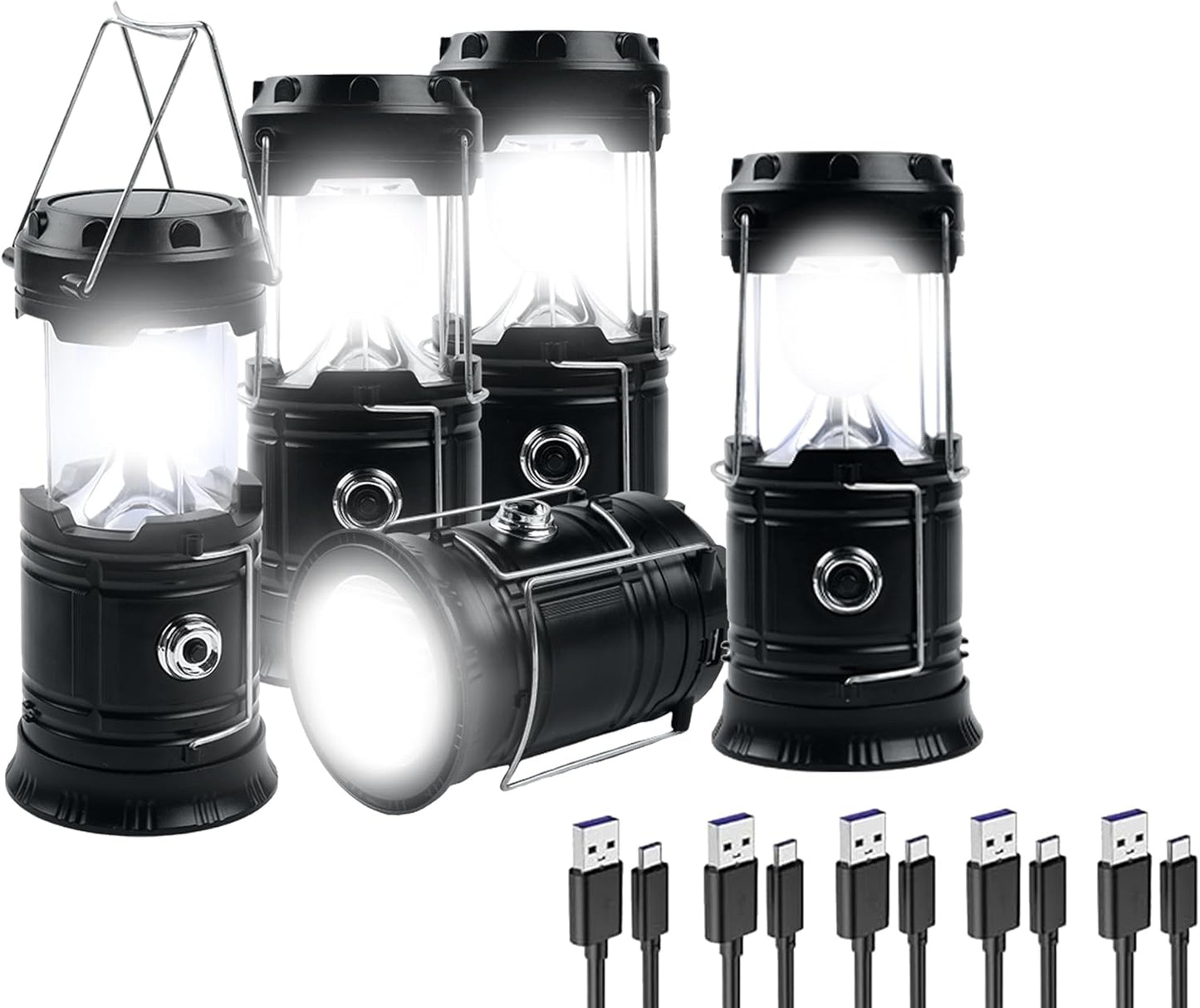 KunHe 5-Pack 1800mAh Collapsible Portable LED Camping Lantern Lightweight Waterproof USB Rechargeable LED Flashlight Kits for Indoor Outdoor Home Emergency Light Power Hiking