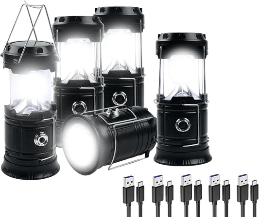 KunHe 5-Pack 1800mAh Collapsible Portable LED Camping Lantern Lightweight Waterproof USB Rechargeable LED Flashlight Kits for Indoor Outdoor Home Emergency Light Power Hiking