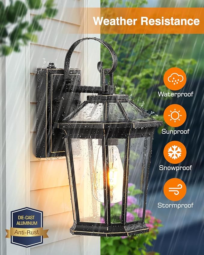 VIANIS Dusk to Dawn Outdoor Wall Lighting, Black Waterproof Exterior Lighting Fixtures for House, 100% Anti-Rust Aluminum Modern Outside Coach Light Fixture Wall Mount for Porch, Garage, Front Door