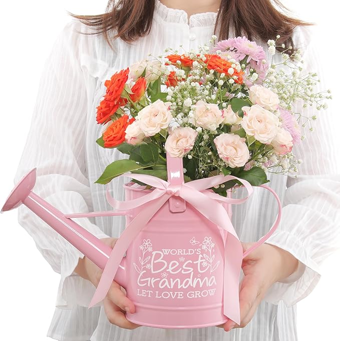 Gifts for Grandma, Gardening Gifts for Women,Grandma Gifts from Grandkids, Best Gifts for Grandma, Nana,Mimi,Gigi, Oma, Metal Watering Can for Indoor Plants,1/2 Gallon,Pink ﻿