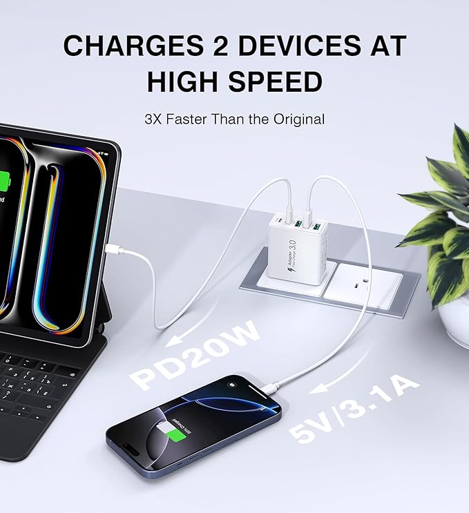 [2-Pack] USB C Wall Charger, 50W 5-Port PD Fast USB C Charging Block,2USB C+3USB A Multiport Plug,Type C Power Adapter Brick Cube for iPhone 16/15/14/13/12/Pro Max/XS,iPad,for Switch,Samsung,Ultra 2