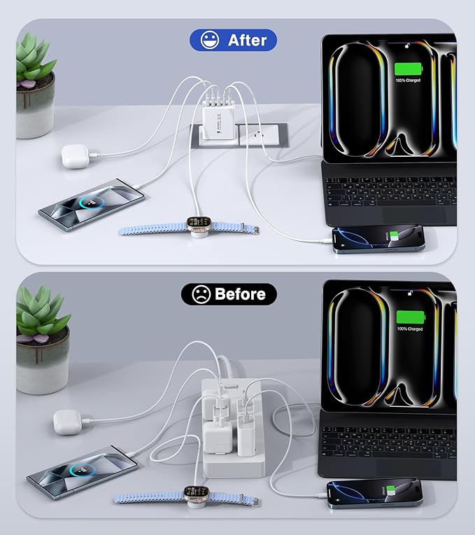 [2-Pack] USB C Wall Charger, 50W 5-Port PD Fast USB C Charging Block,2USB C+3USB A Multiport Plug,Type C Power Adapter Brick Cube for iPhone 16/15/14/13/12/Pro Max/XS,iPad,for Switch,Samsung,Ultra 2