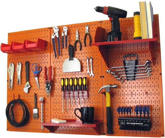 Wall Control Pegboard Organizer 4 ft. Metal Pegboard Standard Tool Storage Kit with Orange Toolboard and Red Accessories