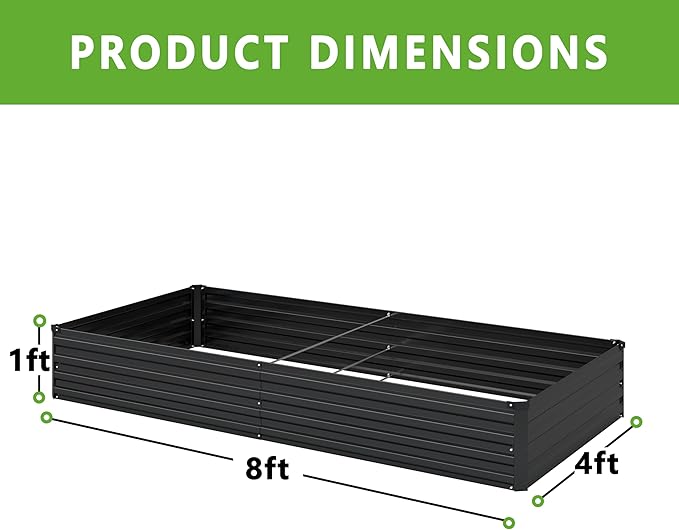 2PCS 8x4x1FT Galvanized Raised Garden Bed Kit,Vegetable Boxes-Rectangle Metal Flower Box,Large Planter Raised Beds Outdoor Garden for Planting,Fruit,Herb-Black