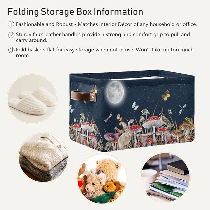 Mushroom Rectangular Storage Basket Bird Butterfly Rabbit Moon Organizer Bin Shelf Baskets For Home Office Dorm