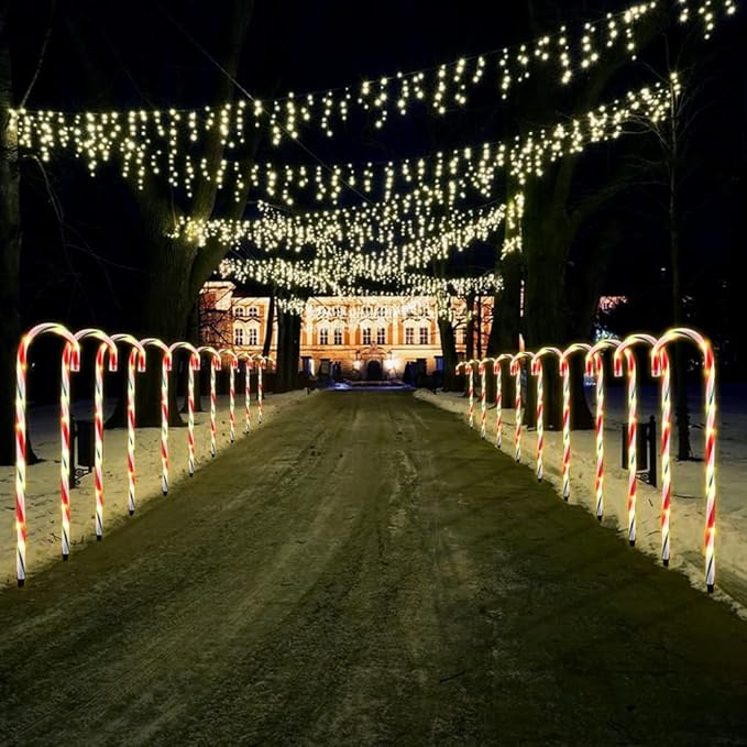 26" Christmas Decorations Outside Candy Cane Lights, Set of 10 Pack Landscape Path Lights for Yard Patio Garden Walkway Festival Holiday, Red & Green
