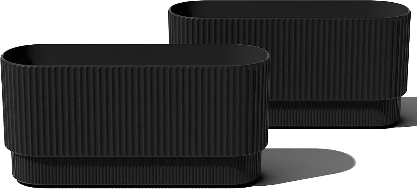 Veradek Demi Series Long Planter for Porch, Patio, Backyard | Durable Plastic-Stone Composite Material | Modern Décor for Shrubs, Flowers