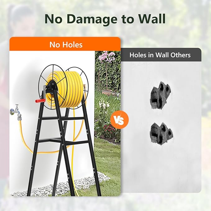 Freestanding Garden Hose Reel Holds 150 Ft Hose, Metal Garden Hose Holder for Outdoor, Garden Stand Rack for Water Pipe Organizer Storage, Black