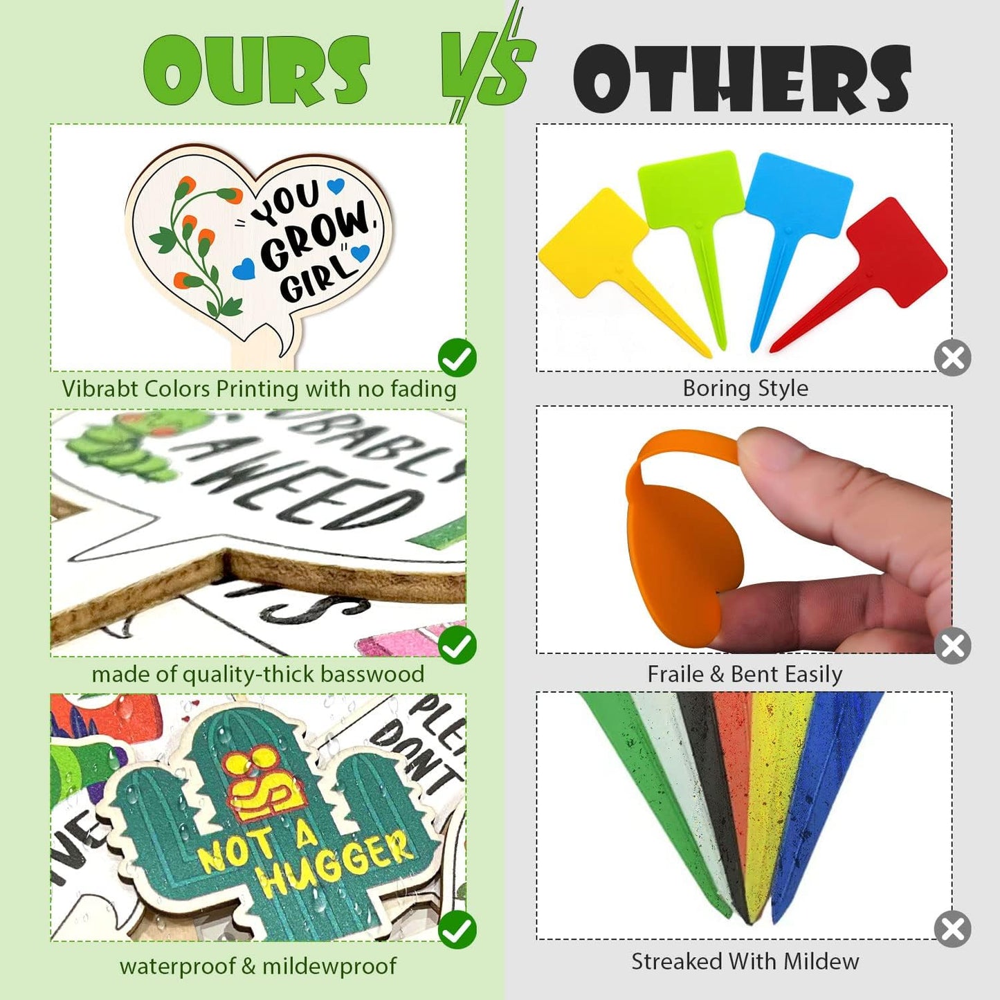 Funny Wooden Plant Labels - 15 Pack Tags for Succulents, Flowers, Greenery; Waterproof, Outdoor Garden Plant Markers; Perfect Gifts for Plant Lovers