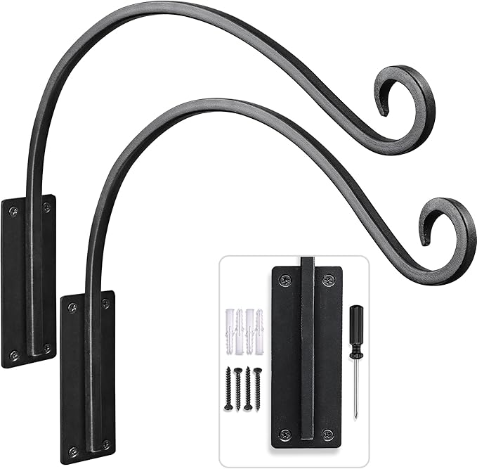 Qiang Ni Heavy-Duty Plant Hanger Outdoor: 16-Inch Hanging Plant Hooks for Outside Baskets - 2 Pieces Wall Mount Plant Bracket for Bird Feeder