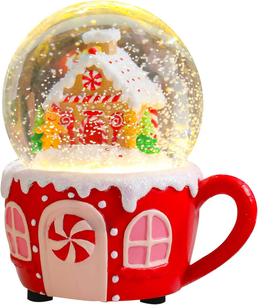 Christmas Snow Globes for Kids, Musical Snow Globe Gingerbread House Glass Snowglobes Christmas Birthday Gift for Girls Kids Daughters