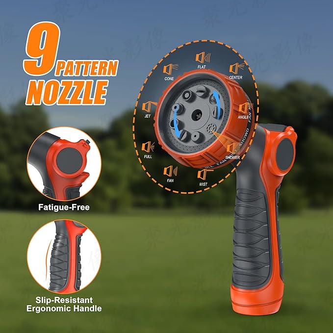 NEOTEC Retractable Garden Hose Reel 5/8 inch x 90ft - Wall Mounted Heavy Duty Hose Reel with 3/4 Inch Brass Fittings & 9-Pattern Nozzle - Auto Rewind System, Any Length Lock, 180° Swivel Bracket