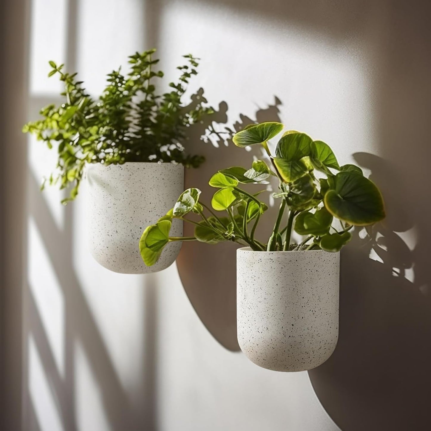 LA Jolie Muse Wall Hanging Planters for Indoor Plants，Hanging Flower Pots for Air Plants Succulent, Set of 2, 5.7L*4.1W*7H, Speckled White