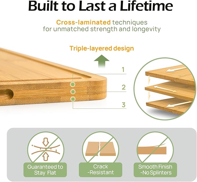 4-Pcs Natural Wood Cutting Board Set Kitchen Tools with Juice Groove, Wooden Chopping Board for Meat, Fruit, Vegetables & Cheese (Pre Oiled, Natural)
