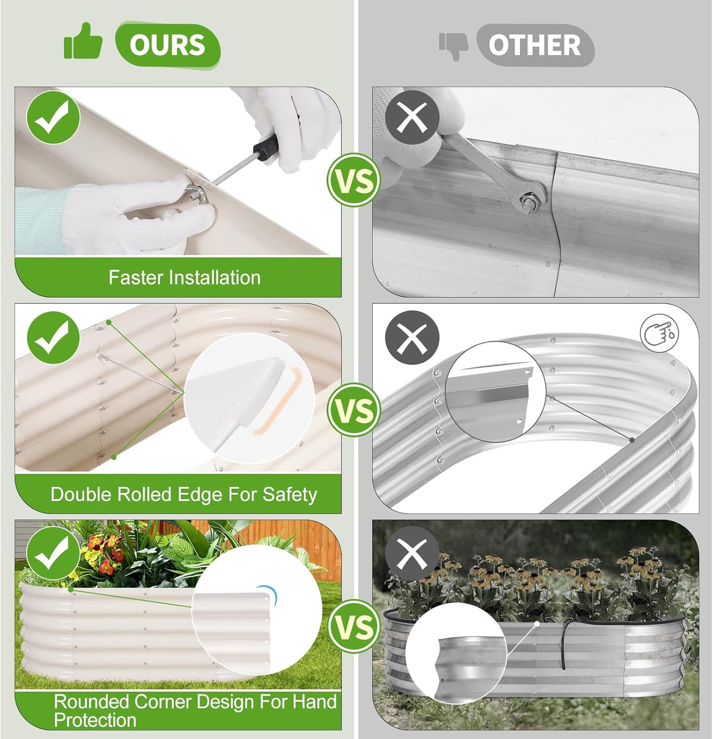 Galvanized Raised Garden Bed Outdoor- 2 Pcs Raised Beds for Gardening| Metal Planter Box, Steel Raised Garden Bed Kit with Gloves for Vegetables, Flower, Herbs (4x2x1.4FT, White)