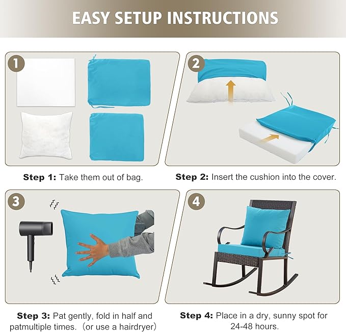 24x24 Inch Outdoor Cushions for Patio Furniture, Waterproof Outdoor Chair Cushions w/Fade-Resistant, Removable & Machine-Washable Covers, Deep Seat Sofa/Couch Pad Replacement – Set of 1/2/4, Teal