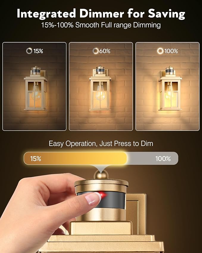 Motion Sensor Outside Lights for House, Modern Dusk to Dawn Outdoor Lighting, 2 Pack Gold Anti-Rust Outdoor Wall Lights with Transparent Glass, Waterproof Outdoor Porch Lights for House, Patio