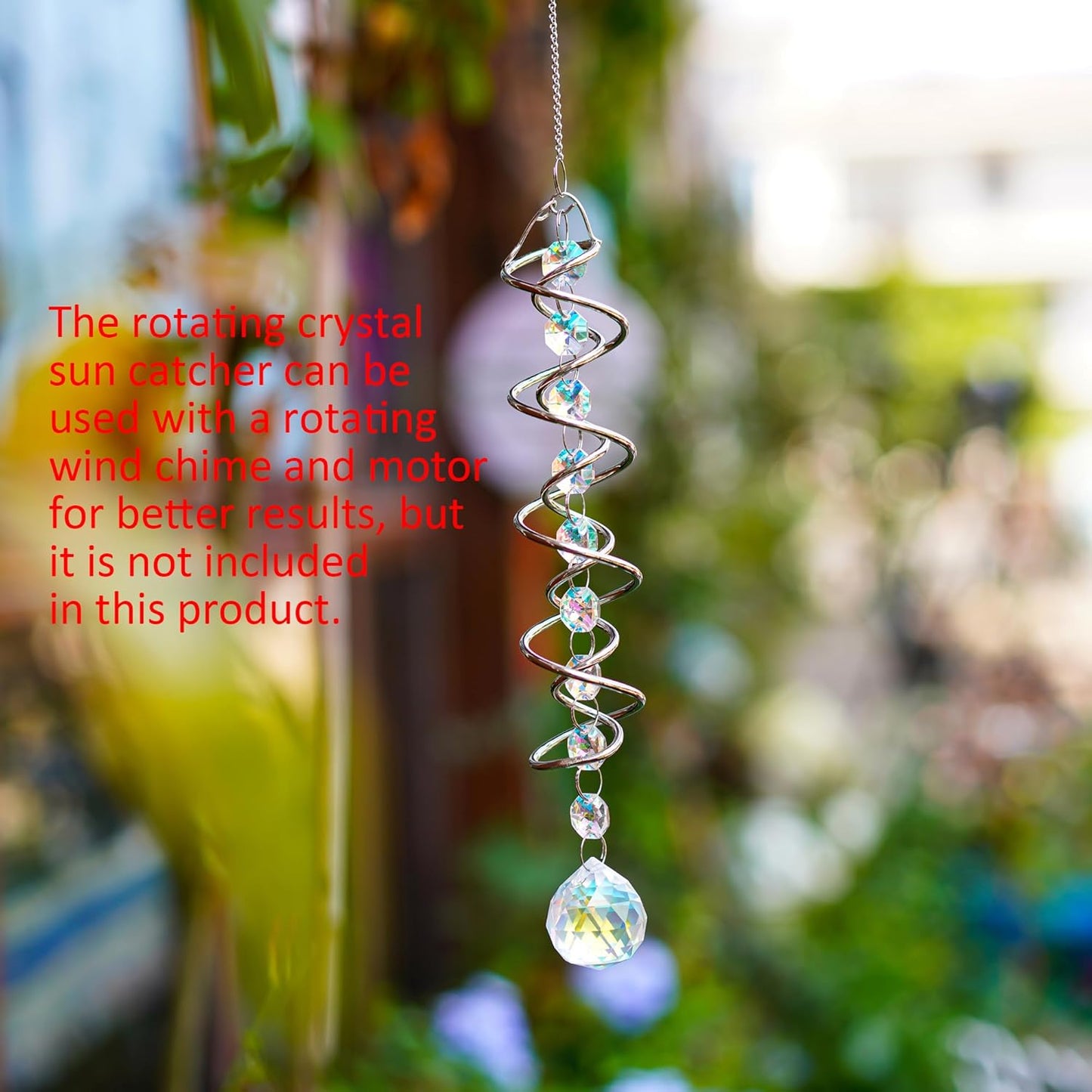 H&D HYALINE & DORA 20.5in Crystal Sun Catcher,Colorful Hanging Suncatcher with Octagonal Beads and Chain,Gazing Ball Spiral Tail,Rainbow Crystals for Indoor Outdoor Garden Decoration
