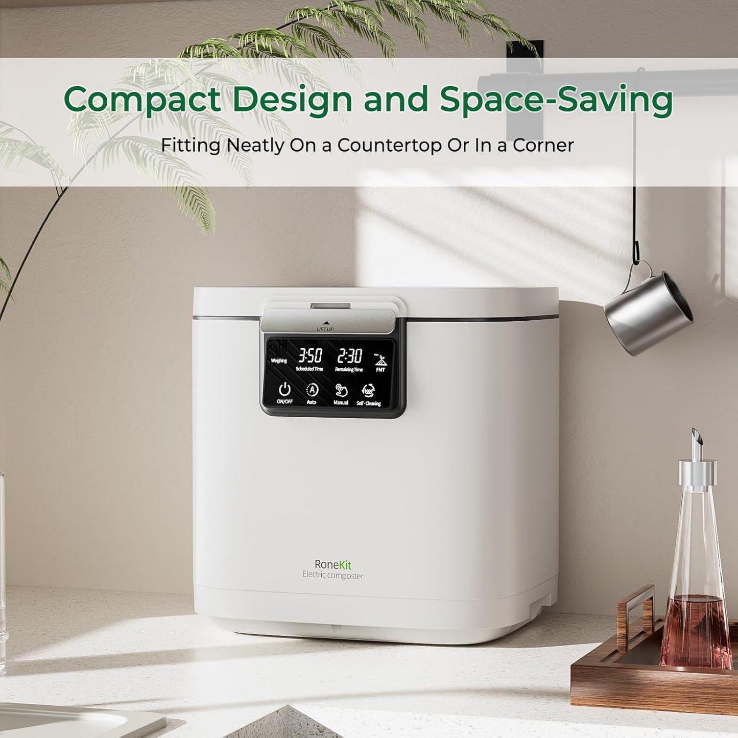 Electric Composter for Kitchen, Smart Compost Bin with Viewing Window Indoor Outdoor/Odorless/Low Noise/Auto-Cleaning, Compost Machine, Turn Food Waste into Fertilizer for Garden, Gift