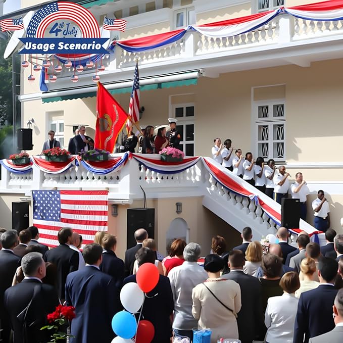 2x20 Ft Red White and Blue Banner Decorations 3 Pack,4th of July Banners for Outside,Bunting Flags for Independence Day,Labor Day,Veterans Day,Memorial Days