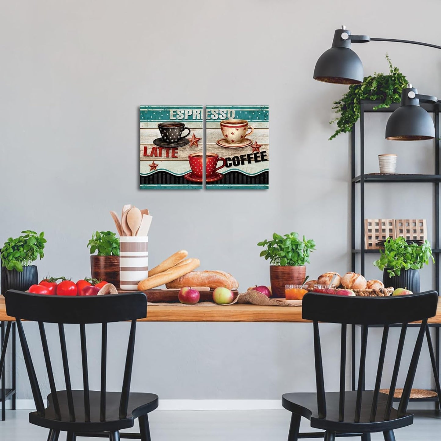 Red and Teal Kitchen Decor 12 x 16 Dining Room 2 Piece Wall Art