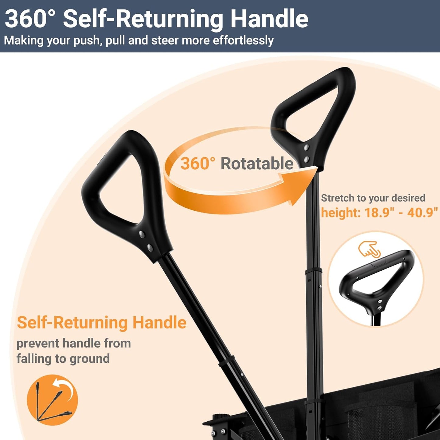 Favoyard Extra Large Collapsible Wagon Carts Foldable 360LBS Heavy Duty Beach Wagons with Big Wheels & Brakes Portable Folding Cart for Shopping Grocery Utility Sports Garden Camping Outdoor, Black