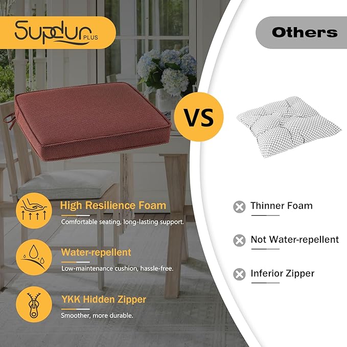 Outdoor Square Corner Seat Cushion, 18.5"x16"x3", Set of 4, Non Slip Seat Cushion Pads with Removable Cover for Patio Furniture, Garden Yard Lawn, Tan Dotted Red Base