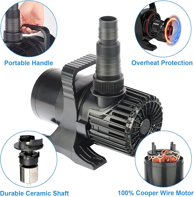 Outdoor Large 4700gph-250W 32.8FT Pond Water-fall & Kio Fish Fountain-s &Garden Pump Submersible IPX8: Long 32.8FT Cord Smart-er & Quieter Duck & Yard& Patio Ponds Pumps, 1 Barrier Pump Bag