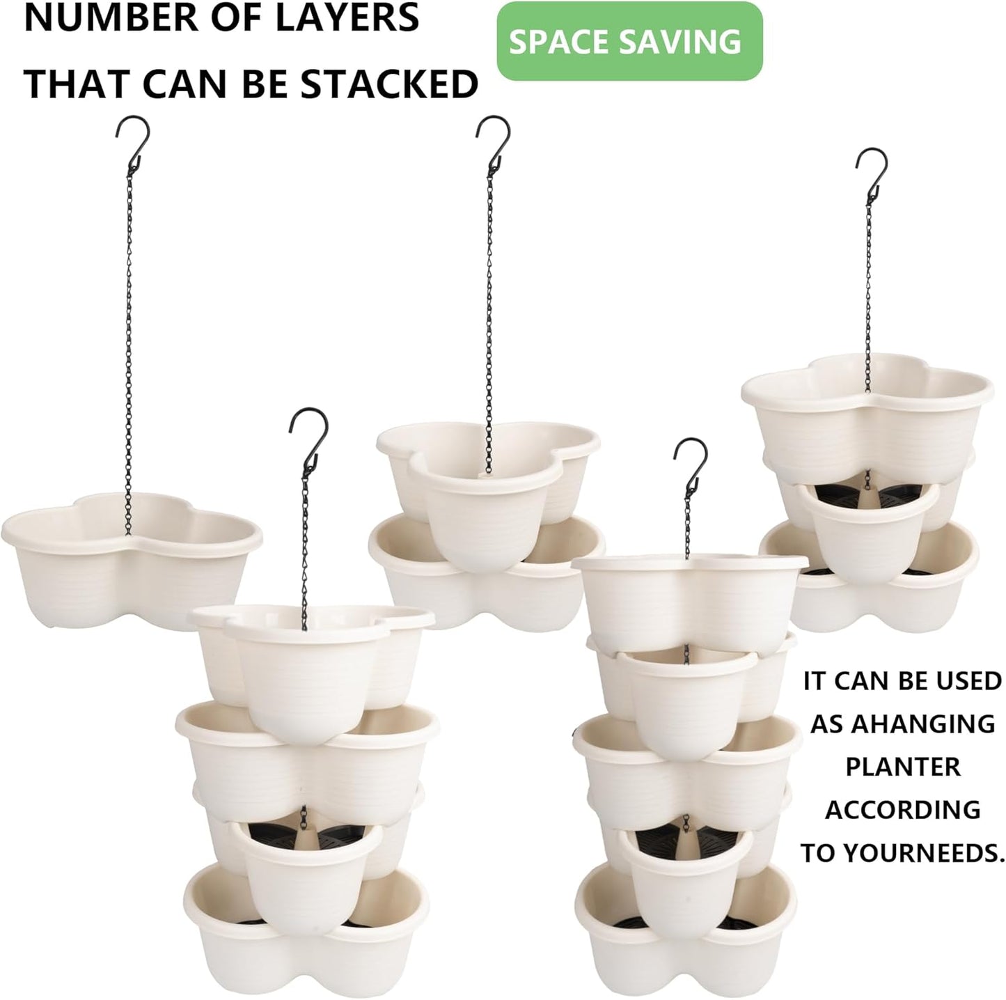 Hourleey Strawberry Planter, Stackable Gaden Tower for Flowers, Vegetables, Grow Your Own Herb Garden Vertical Oasis of Vegetables and Succulents (2 Pack 5 Tier)