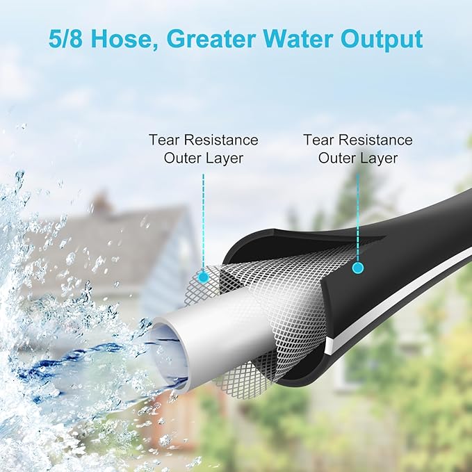 Retractable Garden Hose Reel - 5/8 inch x 70 ft Wall Mounted Hose Reel with 10 Pattern Nozzle & Any Length Lock, Heavy Duty Water Hose Supports Automatic Rewind & 180° Swivel, Black