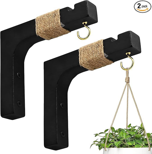 2 Pack Plant Hanger Hooks for Indoor Hanging Plants, Hanging Planters for Indoor Plants Farmhouse Wooden Hanging Basket Wall Hooks for Outdoor Flower Pots Lanterns Wind Chime Lights Garden Decoration