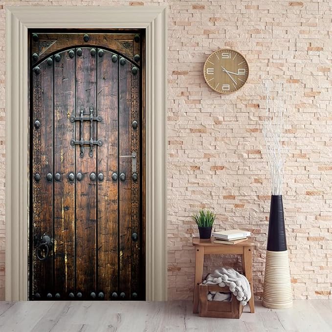 3D Peel & Stick Murals - Wooden Door Wallpaper - Self-Adhesive, Removable PVC, Waterproof - Bedroom/Living Room Decor - 34.6 x 78.7 inch