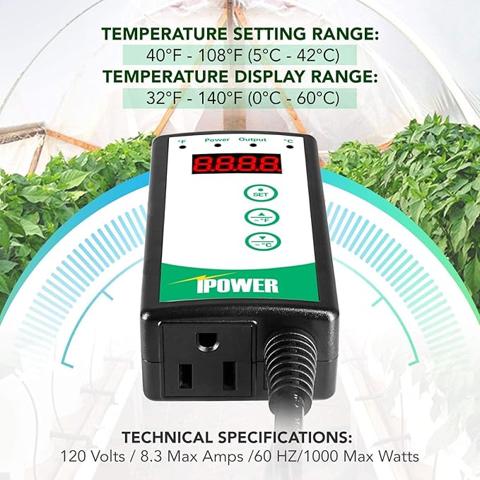 iPower 40-108 Degrees Fahrenheit Digital Heat Mat Thermostat Controller and 20" x 20" Hydroponic Seeding Warm Pad Plant Starting Kit Combo