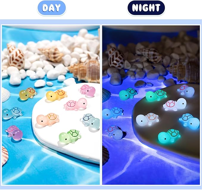50PCS Luminous Mini Resin Turtles Sea Turtles Figurines Glow in The Dark, Cute Tiny Turtles Bulk for Cake Toppers Ocean Animal Theme Decor Garden Micro Landscape DIY Hidden Game (6 Colors)
