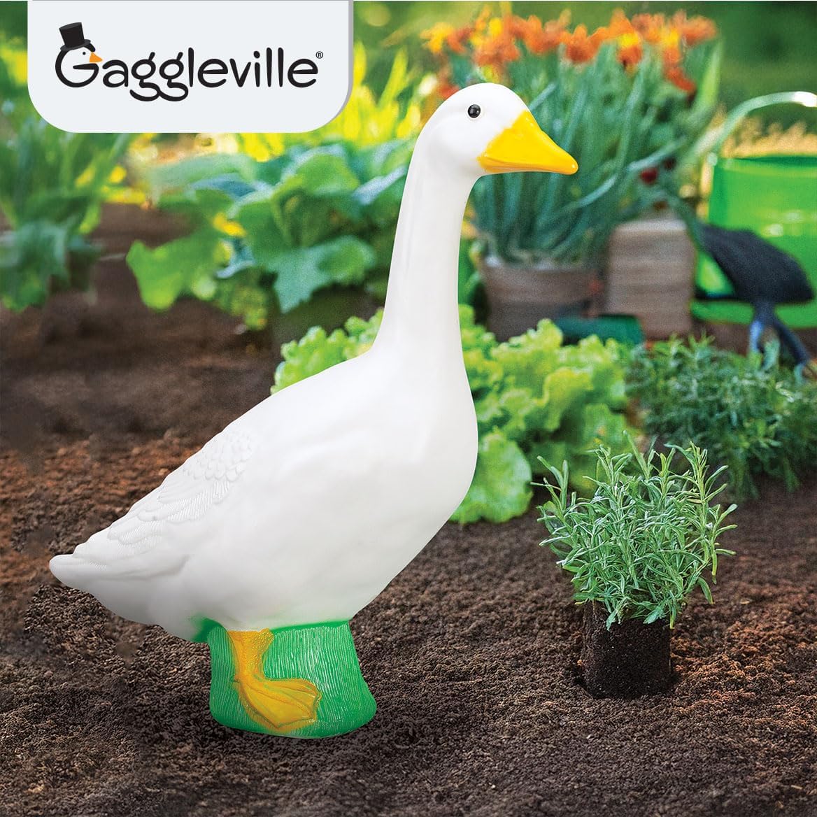 Fox Valley Traders Gaggleville 23" Large White Goose, Plastic Garden Décor, Vibrant and Clean Painted Goose Feet - Indoor or Outdoor Decorative Figurine for Garden, Patio, or Entryway Accent