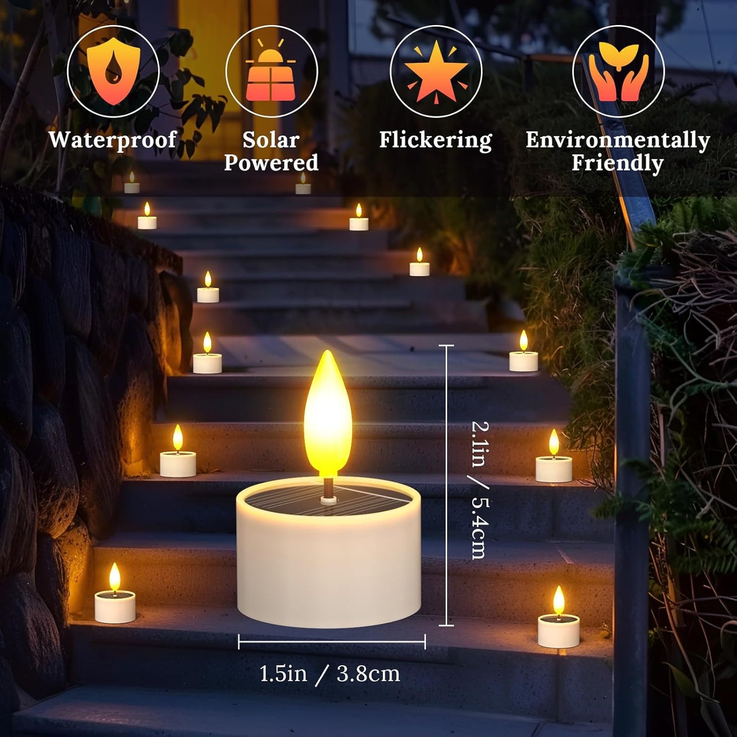 SoulBay Solar Tea Lights Outdoor Waterproof, 12 pcs 1.5" D x 2.1" Reusable Dusk to Dawn Flickering Small LED Tealight Candles, Flameless Votive Candle for Lanterns Patio Garden Camping Décor