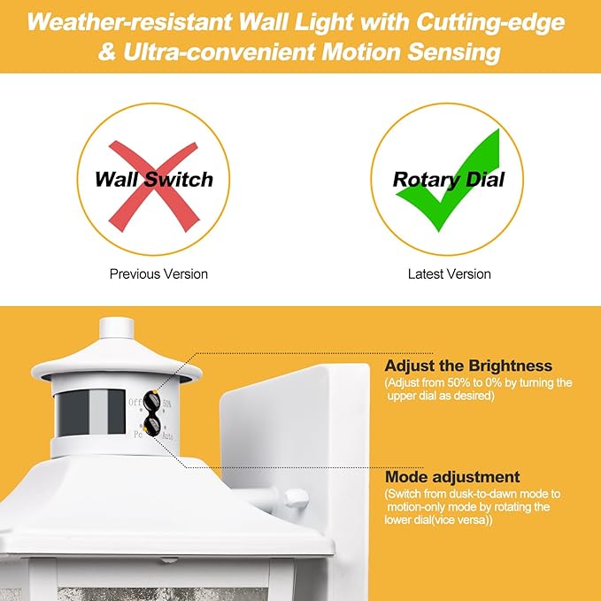 White Motion Sensor Outdoor Wall Light - Dusk to Dawn Outdoor Wall Lighting, Waterproof Exterior Light Fixture, Modern Porch Light Outside Wall Mount for House Patio Garage, Anti-Rust