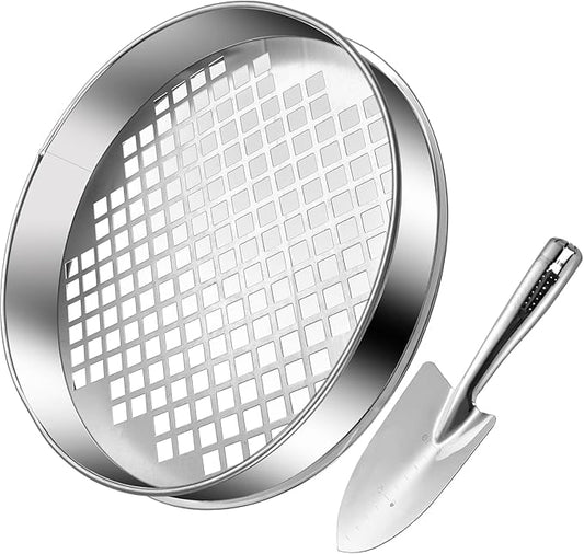 2 Pcs Soil Sifter and Shovel, Stainless Steel Sand Sifter for Gardening, Dirt Sifter Strainer for Sand Rocks Dirt Seed Compost, 11.8 inch