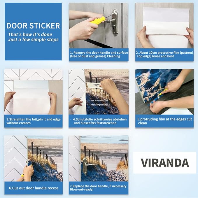 3D Door Stickers Murals - PIER - Peel & Stick - Waterproof & Washable - Matt Finish - Realistic Blue Birds - Adults - Wall & Door - Decoration