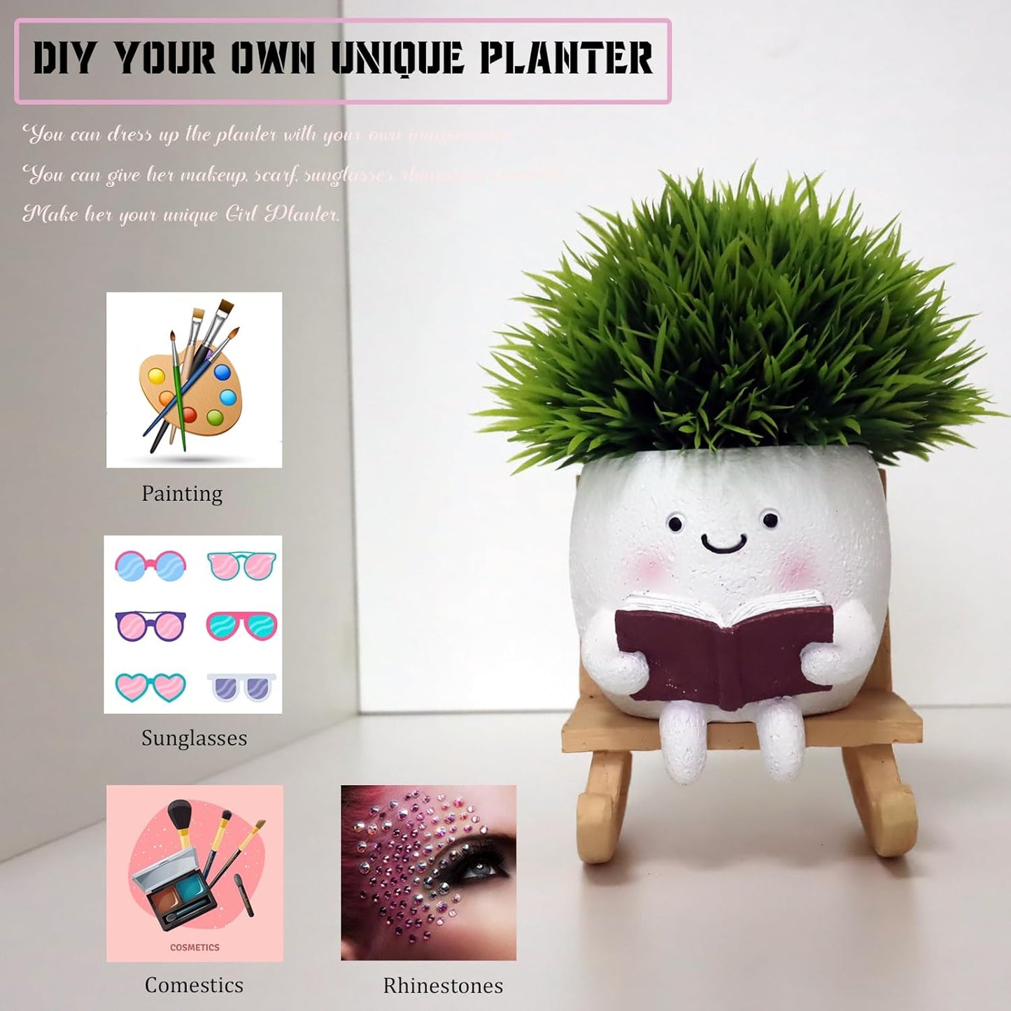 Funny Head Planters Face Pots, Adorable Human Face Flower Planter for Indoor Outdoor Plants, Unique Plant Holder Succulent Cactus Pots