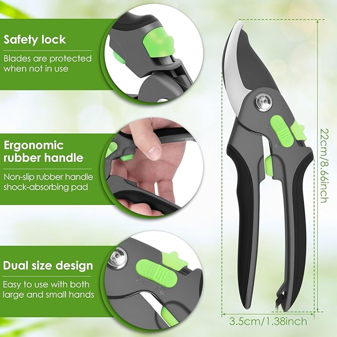 2 Pcs Pruning Shear Sturdy Steel Hand Pruner with Ergonomic Handle Efficient Gardening Shear Versatile Garden Pruner for Men Women Gardener