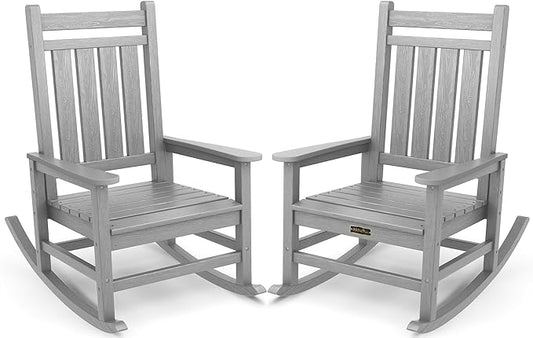 SERWALL Oversized Outdoor Rocking Chair Set of 2, HDPE Rocker for Adults, Patio Rocking Chairs for Porch, Sliver Gray