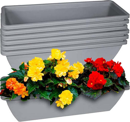 6 Pcs 24 inch Window Box Planter, Large Rectangular Flower Planter Boxes with Shelf Insert Plastic for Indoor and Outdoor Garden, Balcony Home Decor (6, 24 inch)