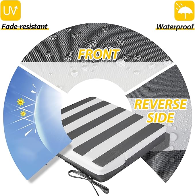 AAAAAcessories Outdoor Seat Cushions for Chairs, Waterproof, Fade-Resistant Patio Furniture Replacement Cushions, 21" x 21" x 4", Set of 2, Gray Cabana Stripe